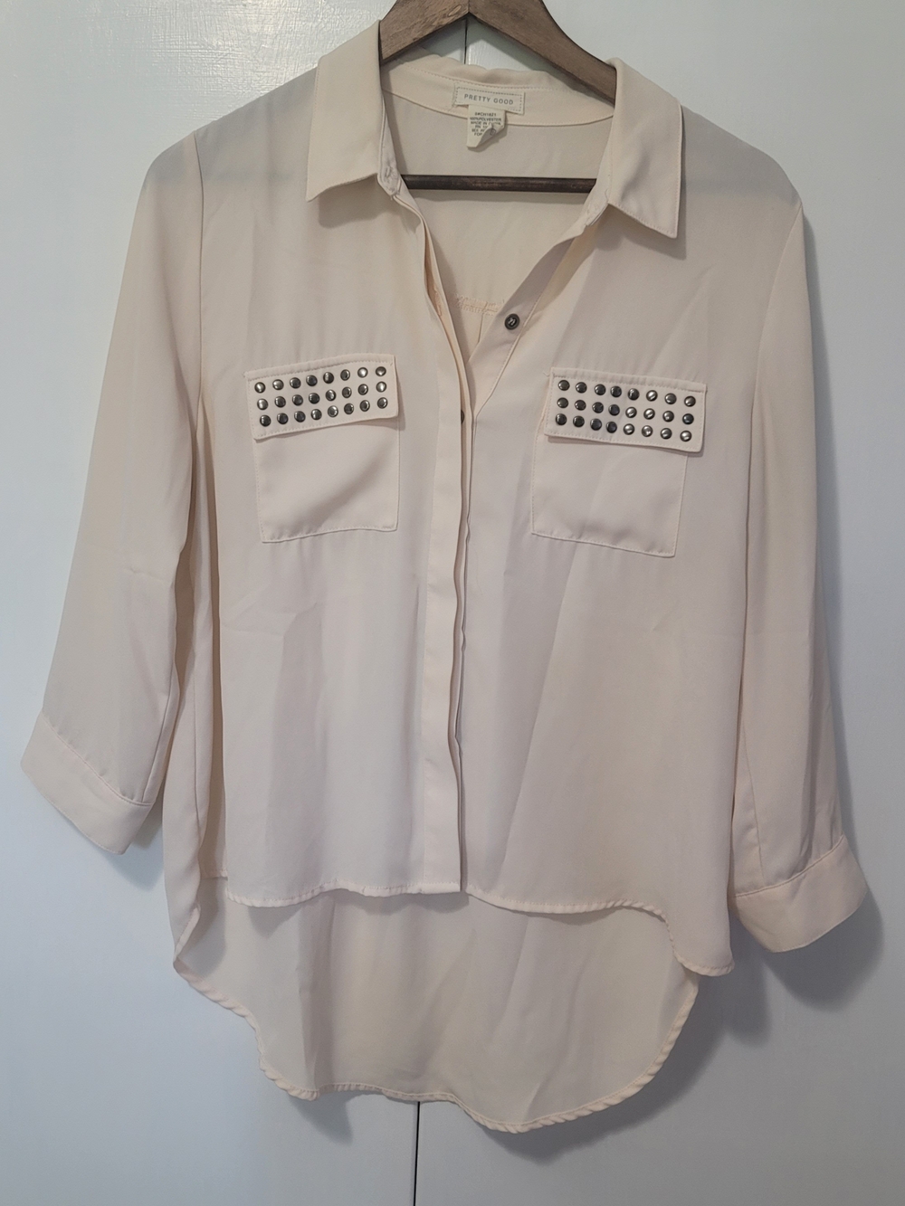 Pretty Good Cream Studded Pocket Button-Down Blouse